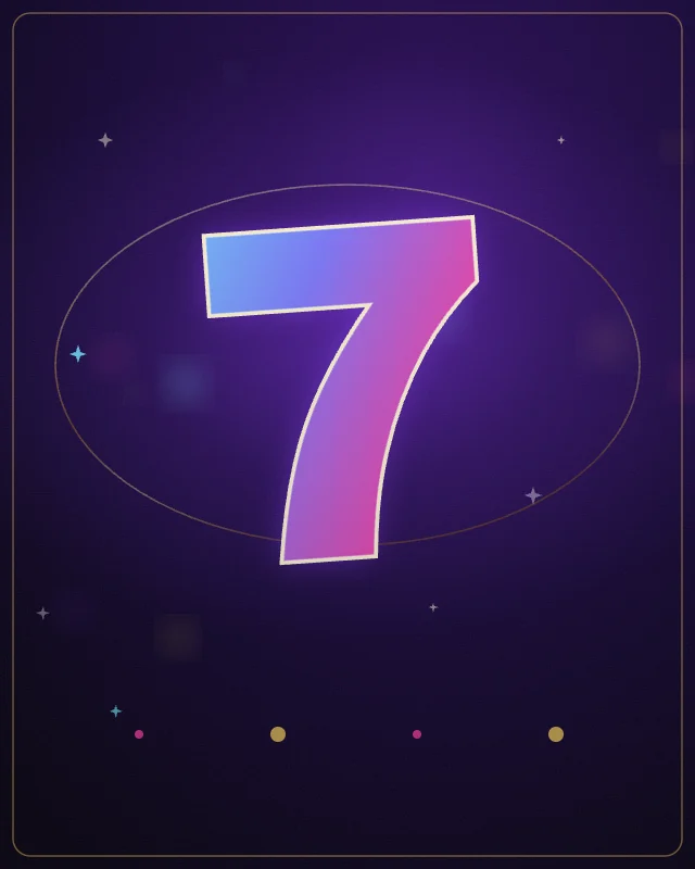 Angka tujuh neon bergradasi biru-ungu-magenta, motif dari wordmark zk7.